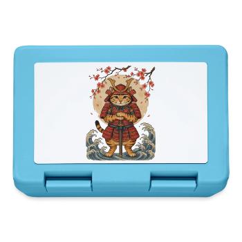 Samurai Katze mit Katana vor roter Sonne - Brotdose - Saphirblau - Vorne