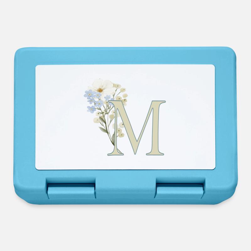 M mit Blumen - Brotdose - Saphirblau