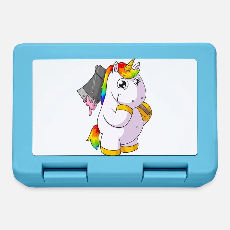 Comic Einhorn mit Axt - Brotdose - Saphirblau
