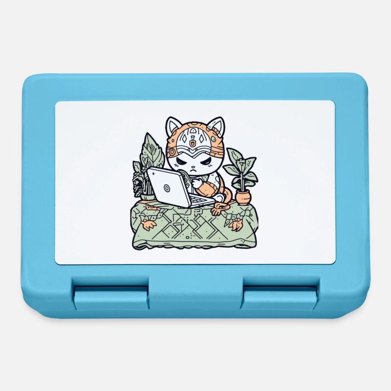 Tech Cat in Garden Armor - Lunchbox - sapphire blue