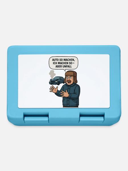 Unfall Humor Auto Spruch Illustration - Brotdose - Saphirblau