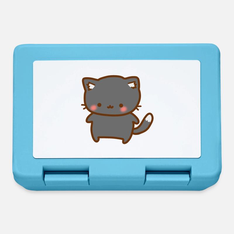 mignon chat noir - style kawaii - Boîte à goûter - bleu saphir