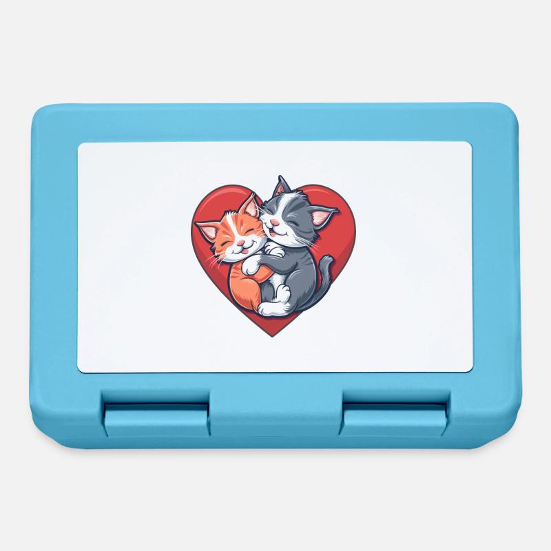 Two Kittens Hugging Inside Heart - Lunchbox - sapphire blue