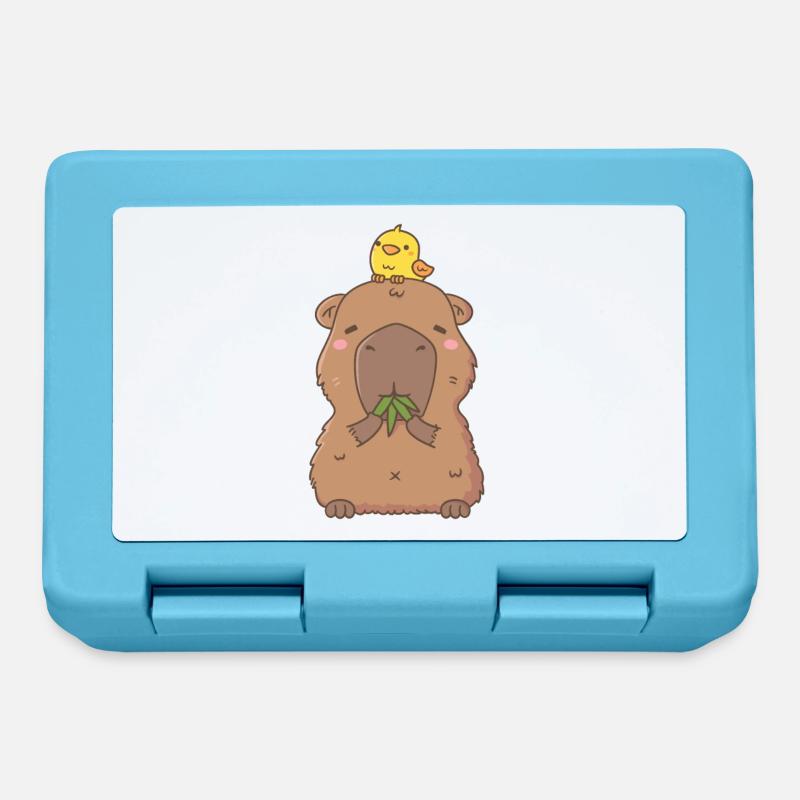 Mignon Capybara avec oiseau jaune - Boîte à goûter - bleu saphir