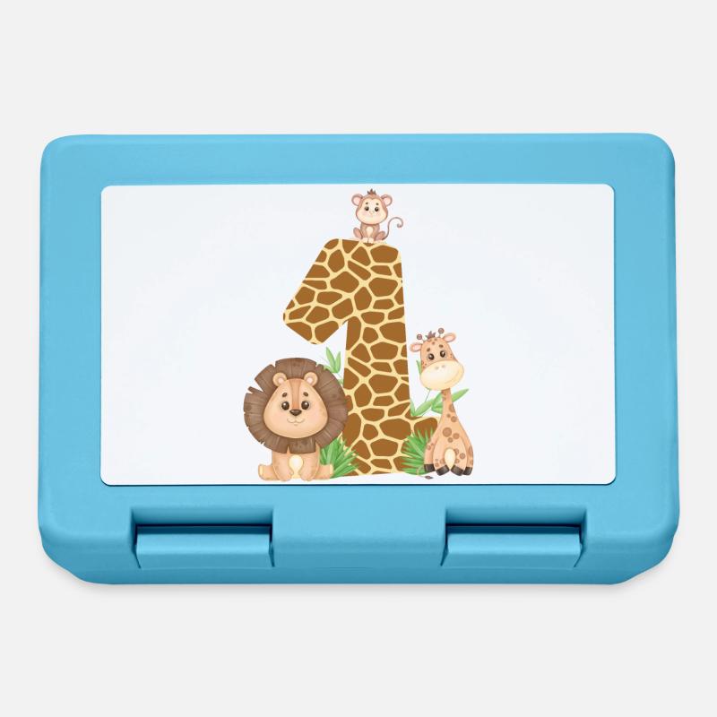 1. Geburtstag Dschungeltiere Giraffe Löwe Affe - Brotdose - Saphirblau