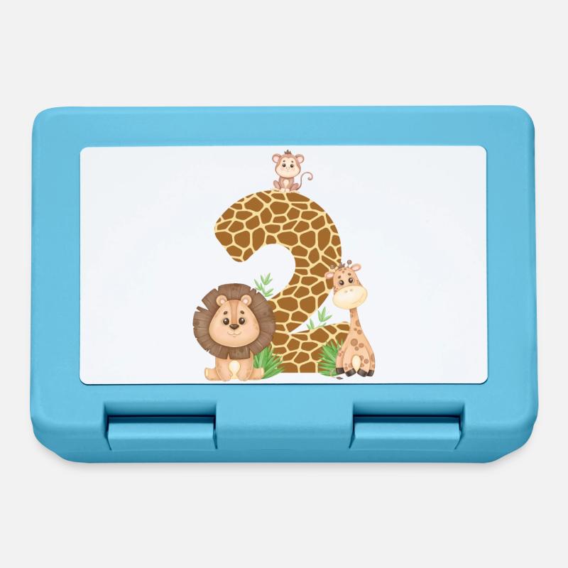 2. Geburtstag Dschungeltiere Giraffe Löwe Affe - Brotdose - Saphirblau