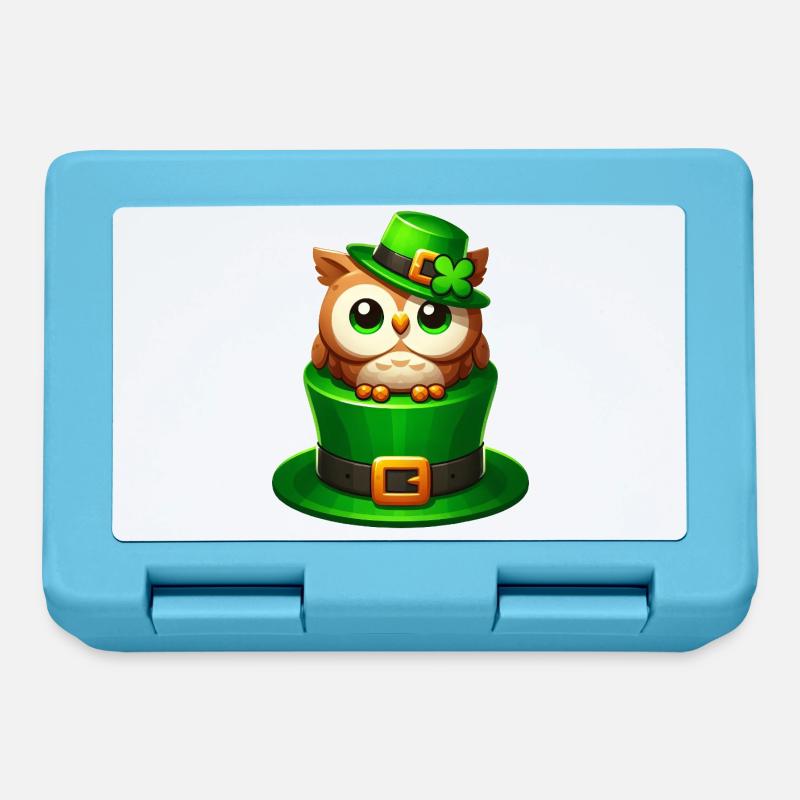 Süße St. Patrick's Day Eule mit Zylinder - Brotdose - Saphirblau