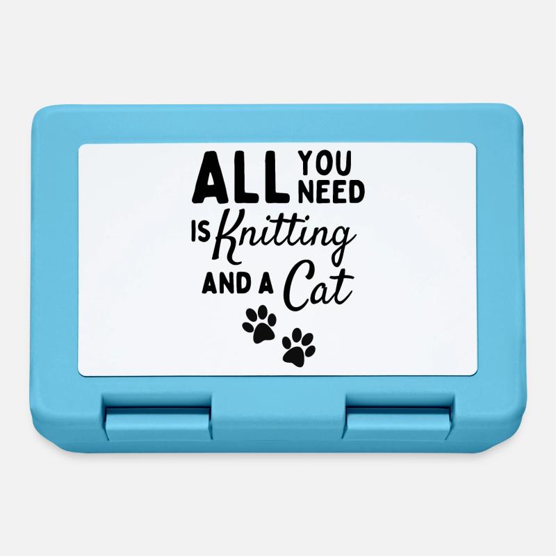All you need is knitting and a cat. - Lunchbox - sapphire blue