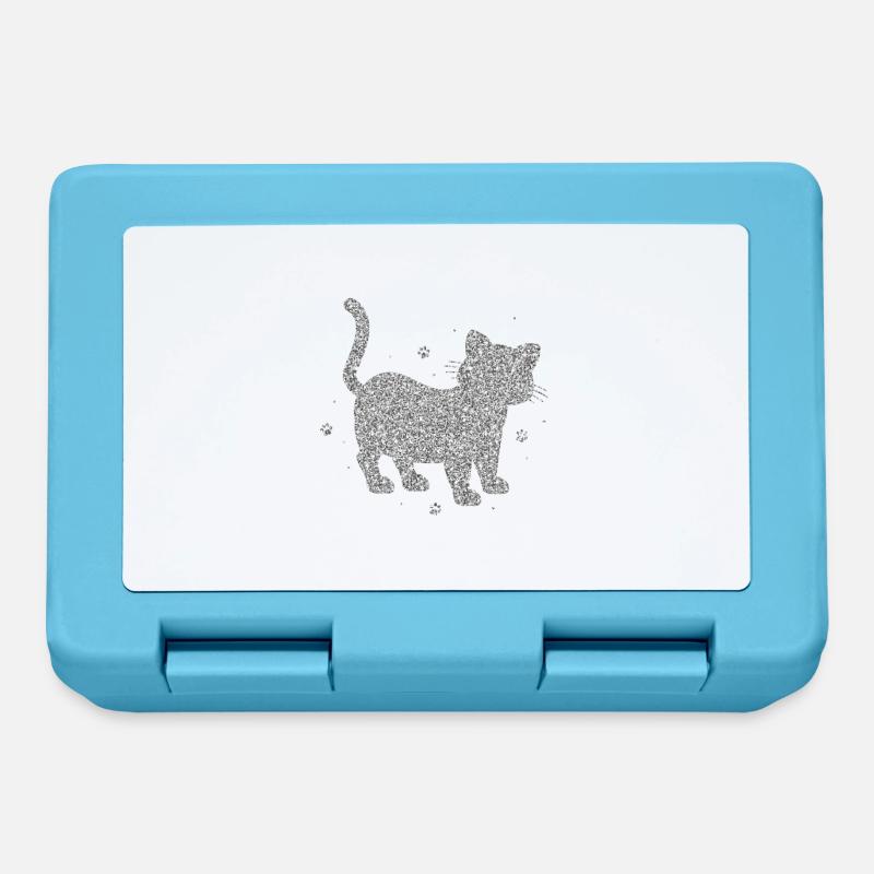 Glitter silver cat sparkle bright cute cute - Lunchbox - sapphire blue