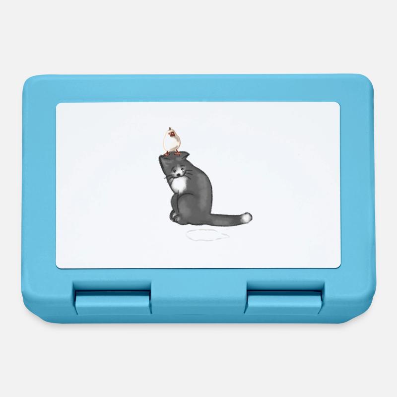 Chat et oiseau - Boîte à goûter - bleu saphir