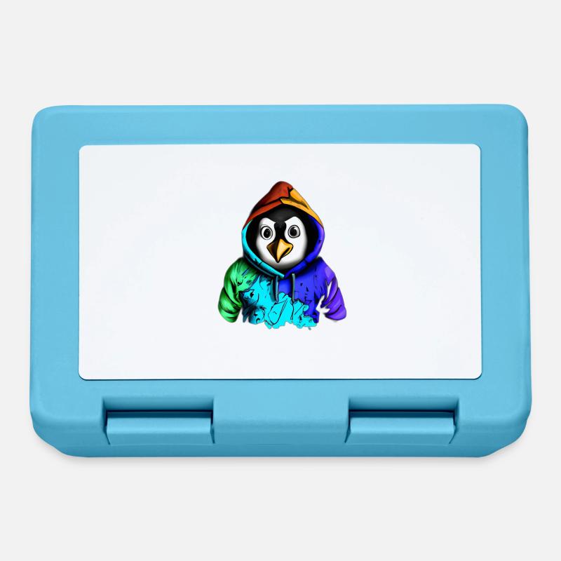 Überraschter Pinguin mit Pullover - Brotdose - Saphirblau