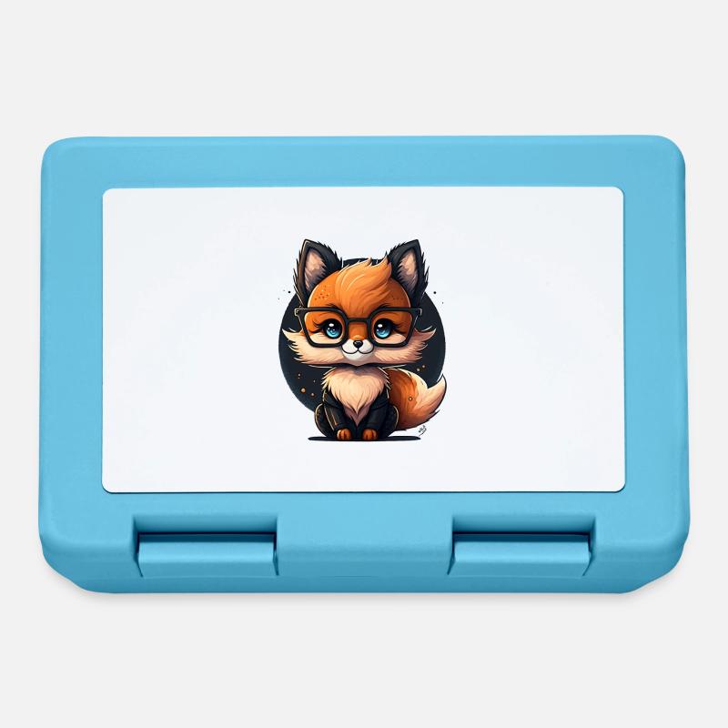 Mignon Mignon Cartoon Fox avec des lunettes - Boîte à goûter - bleu saphir