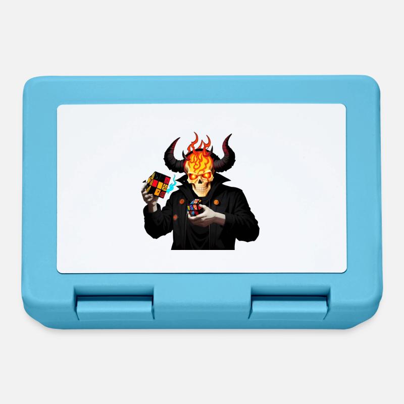 Horned skull | manipulating his puzzle cubes - Lunchbox - sapphire blue