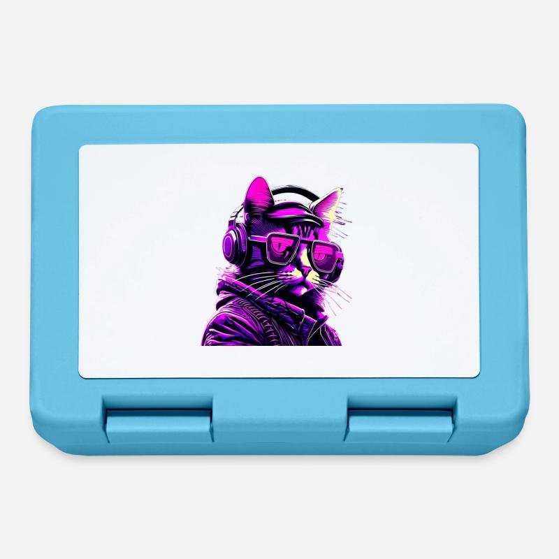 Techno Cat Néon - Boîte à goûter - bleu saphir