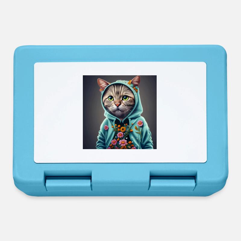 chat avec capuche et fleurs - Boîte à goûter - bleu saphir