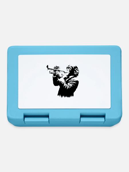 Trompeter im Affen Orchester StreetArt Banksy - Brotdose - Saphirblau