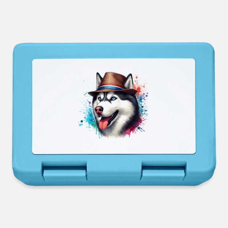Tête de husky avec chapeau - Boîte à goûter - bleu saphir
