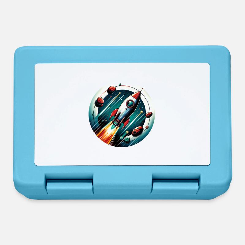 Retro Rocket and Planets - Lunchbox - sapphire blue