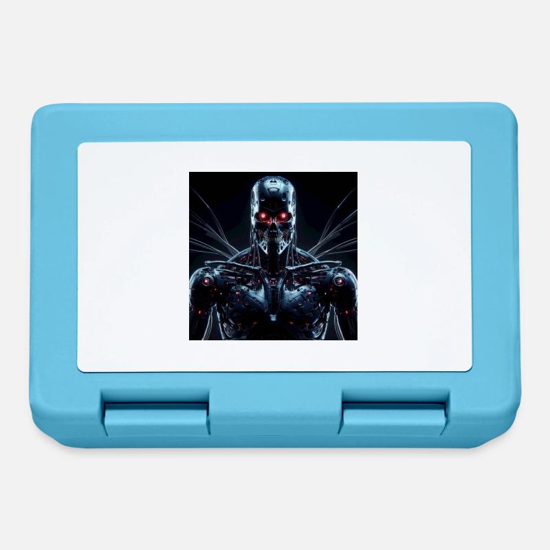 Cyborg with red eyes on black background - Lunchbox - sapphire blue