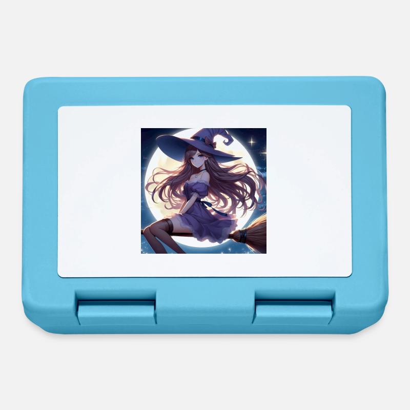 Halloween witch on broom before full moon - Lunchbox - sapphire blue