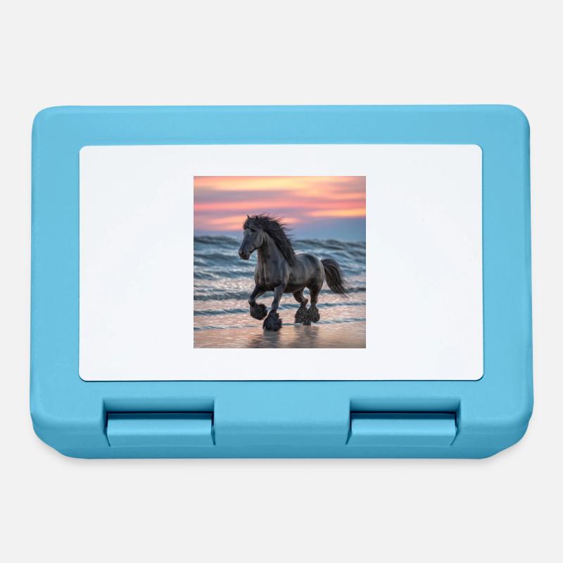 Cheval frison sur la plage - Boîte à goûter - bleu saphir