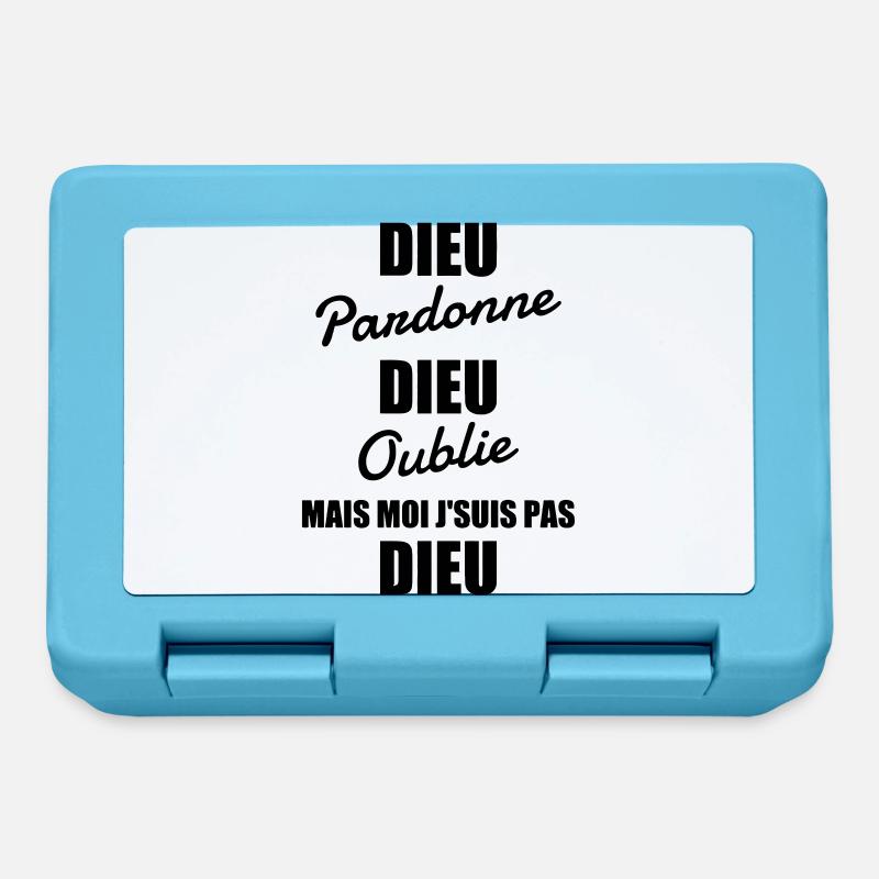 Dieu pardonne - Humour - Drôle - Blague - Fun - Boîte à goûter - bleu saphir