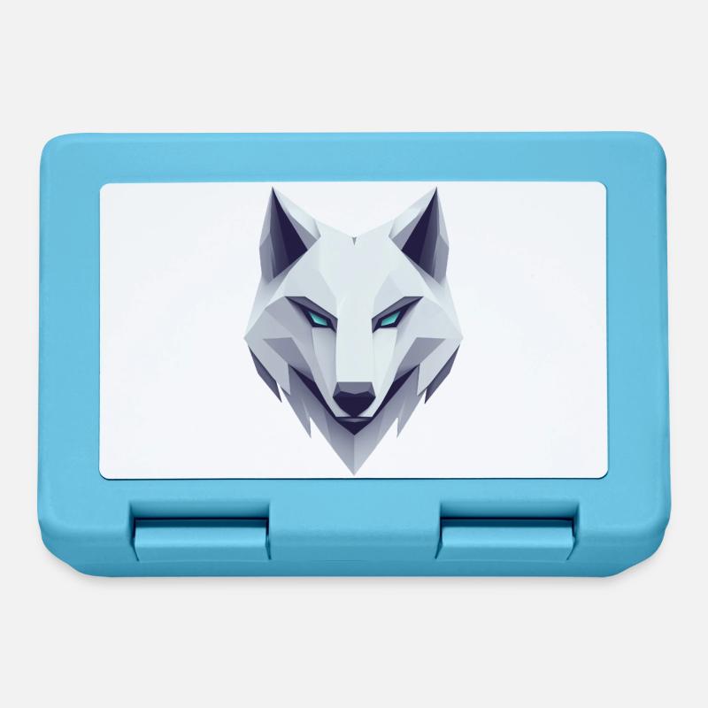 Wolf Logo, Wolf Kopf, Emblem, weißer Wolf - Brotdose - Saphirblau