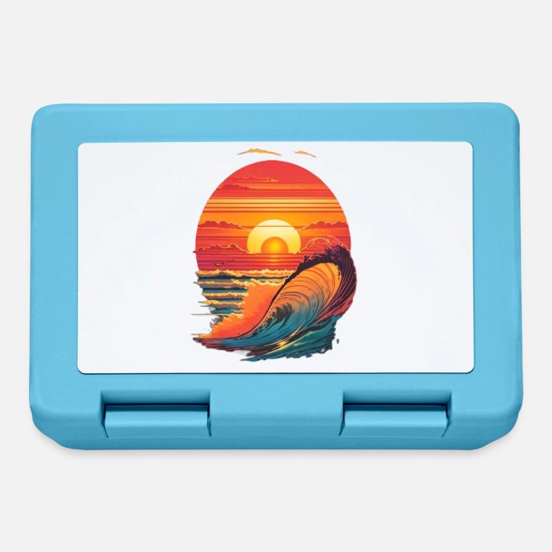 retro sunset and waves - Boîte à goûter - bleu saphir