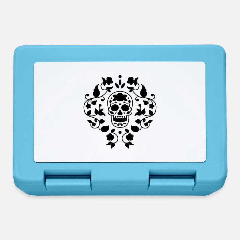 Sugar skull flower pattern t shirt graphic - Lunchbox - sapphire blue