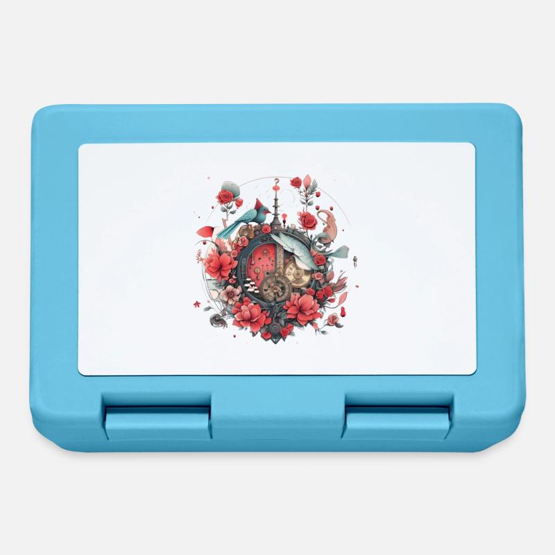 Flowers, Clock design - Lunchbox - sapphire blue