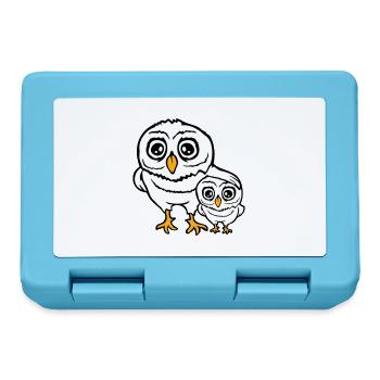 2 hiboux Papa Maman Enfant Bébé Famille Mère Père - Boîte à goûter - bleu saphir - Devant