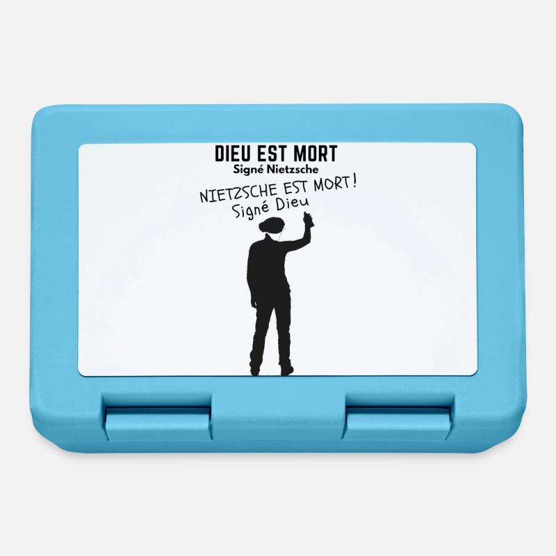 God is dead signed Nietzsche, Nietzsche is dead - Lunchbox - sapphire blue