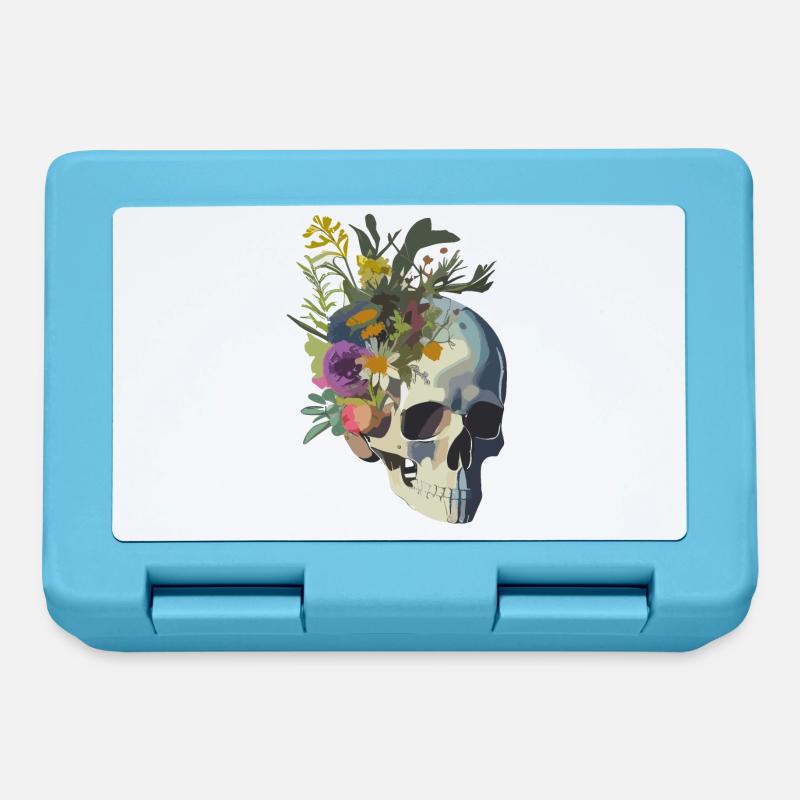 Human Skull & Flowers 9 - Lunchbox - sapphire blue