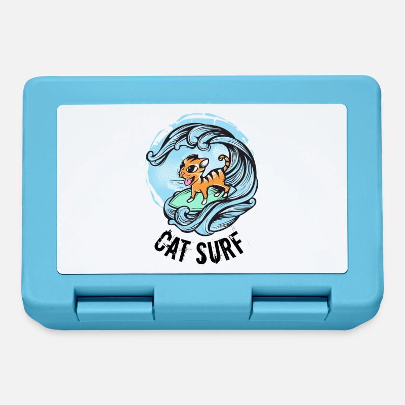 Cat Surf Word Game Cat Surfboard Wave - Lunchbox - sapphire blue