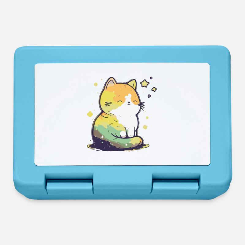 Comic Cute Kawaii Katze Sternchen Kitten Kätzchen - Brotdose - Saphirblau