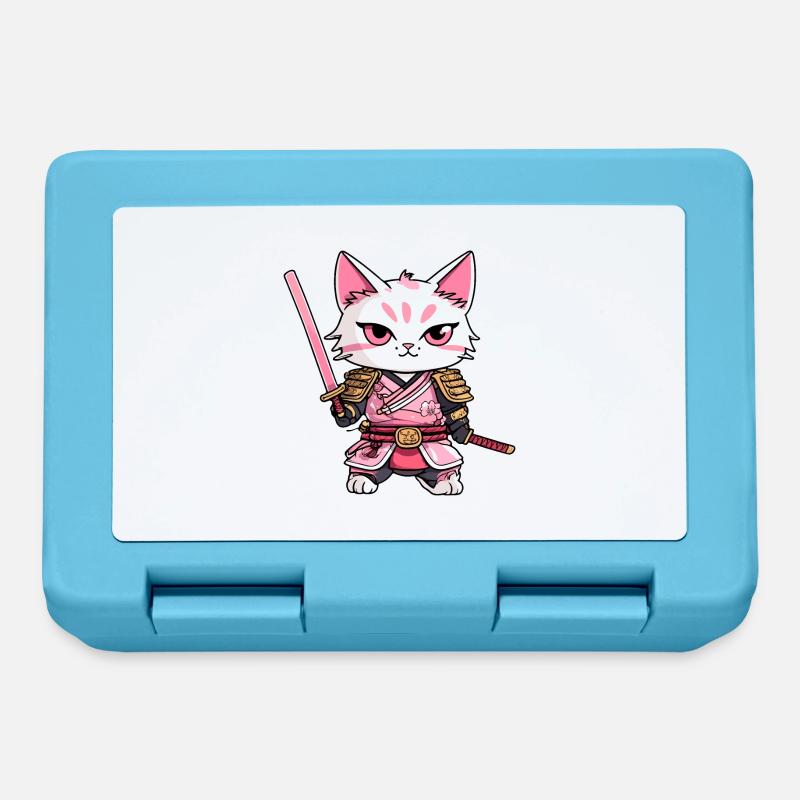 Samurai Cat & Cherry Blossoms #9 - Lunchbox - sapphire blue