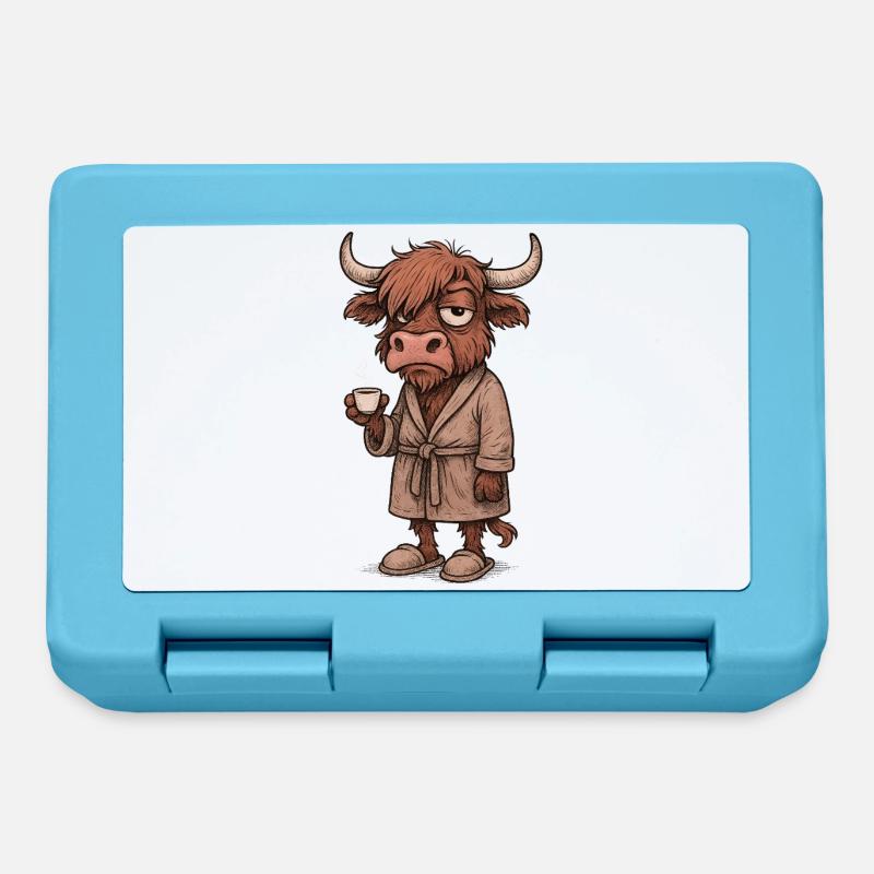 Vache des Highlands Grumpy avec café – Râle du matin - Boîte à goûter - bleu saphir