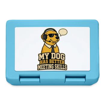 Hund mit Headset – lustiger Meeting Spruch - Brotdose - Saphirblau - Vorne