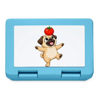 Süßer Mops Cartoon balanciert Tomate - Brotdose - Saphirblau - Vorne