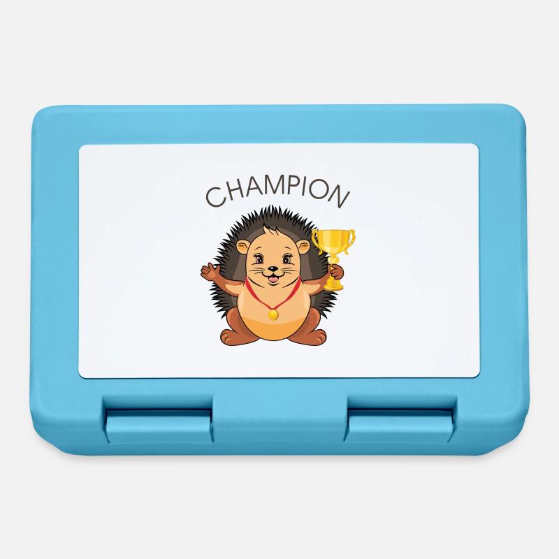 Mignon hérisson avec une médaille et un gobelet champion - Boîte à goûter - bleu saphir