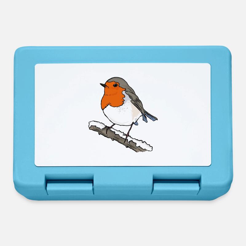 Robin on branch - Lunchbox - sapphire blue