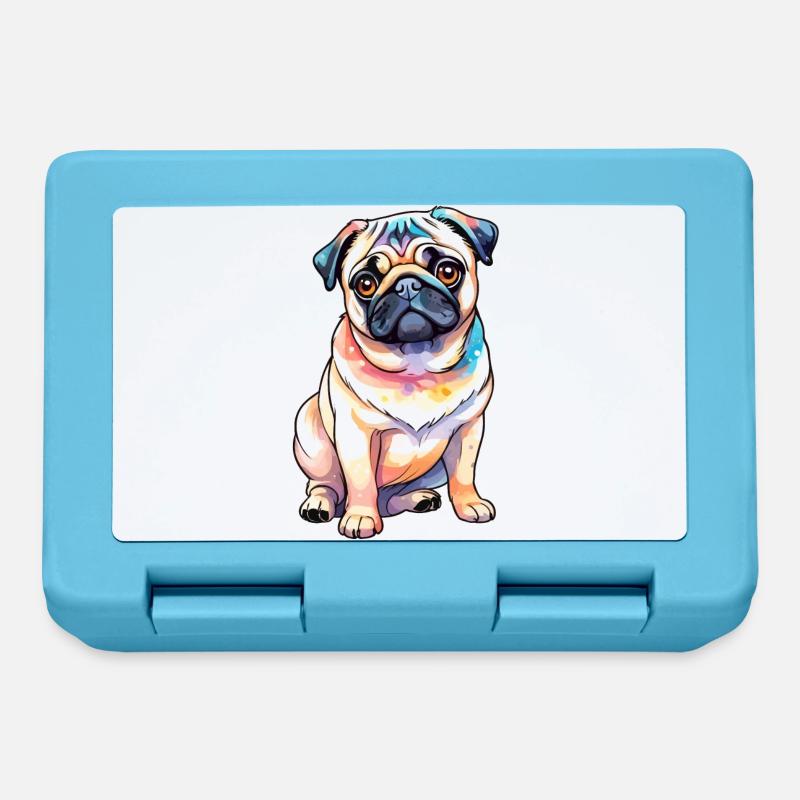Mops Wasserfarben - Brotdose - Saphirblau