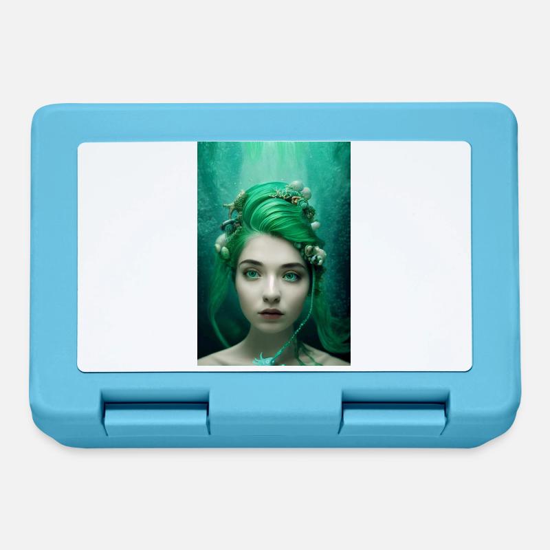 Sirène aux cheveux vert corail - Boîte à goûter - bleu saphir