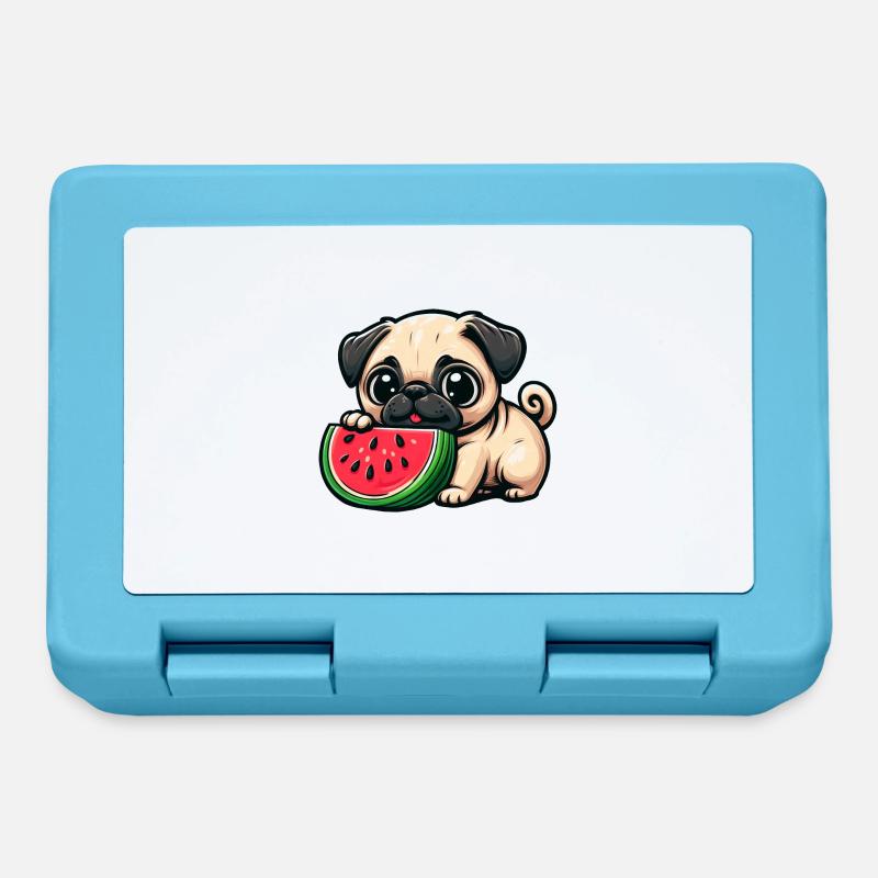 Lustiger Comic Mops Hund isst Wassermelone - Brotdose - Saphirblau