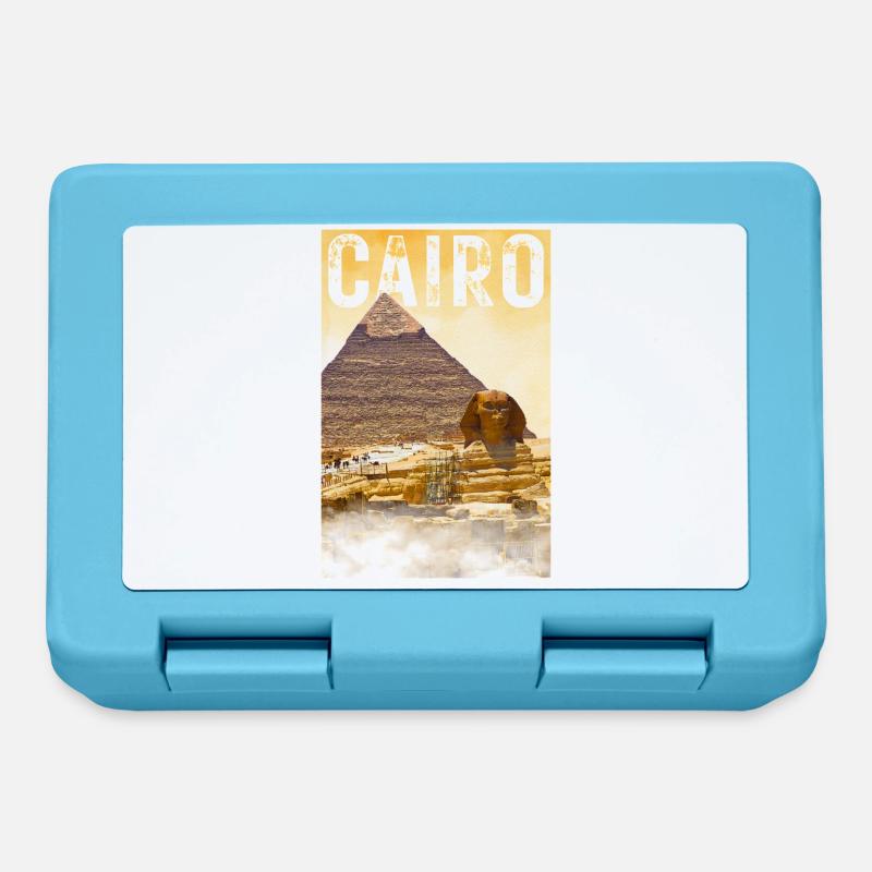 Affiche de voyage vintage du Caire avec pyramide et sphinx - Boîte à goûter - bleu saphir