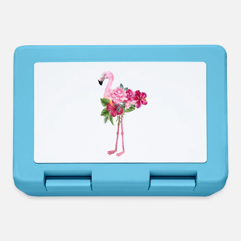 Flamingo mit Blumen - Brotdose - Saphirblau