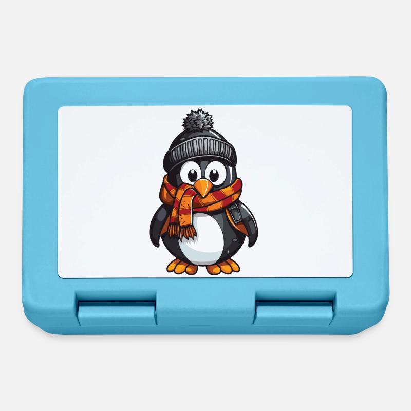 Pinguin Winter Comic - Brotdose - Saphirblau