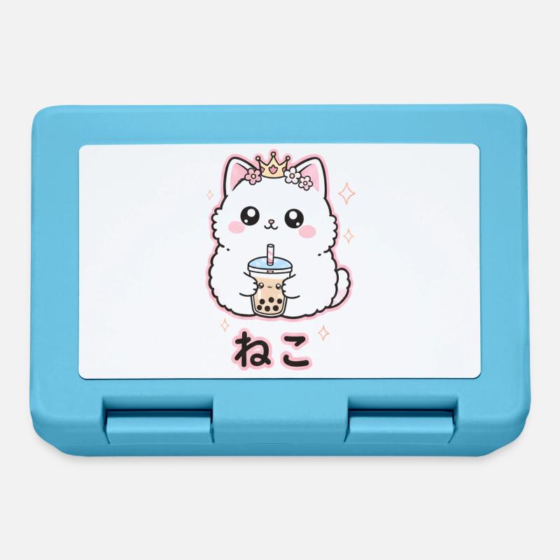 Cat Queen with Bubble Tea - Lunchbox - sapphire blue