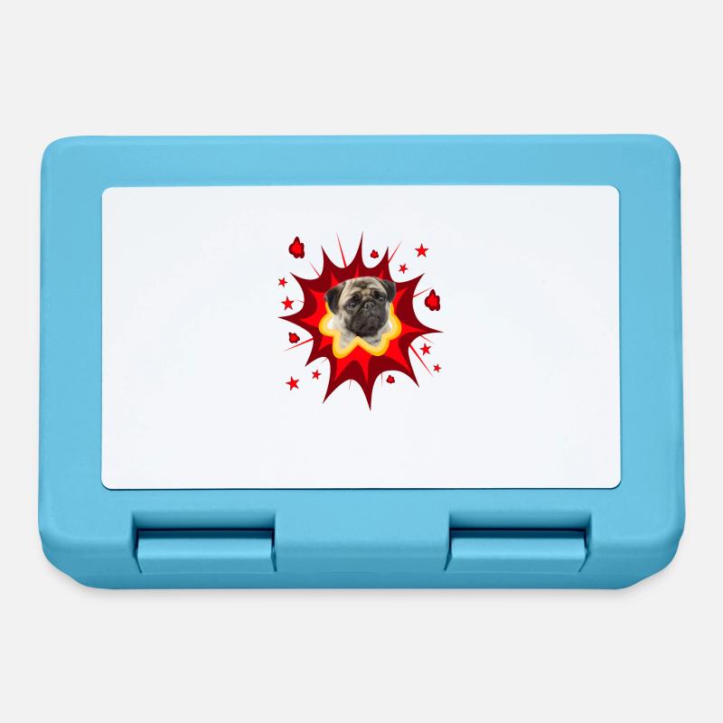 Comic Dog Design - Pow - Pug - Lunchbox - sapphire blue