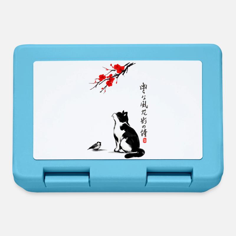 Cat Japan Sakura et Calligraphy Zen - Boîte à goûter - bleu saphir